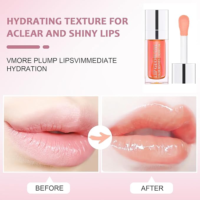 Hydrating Lip Glow Oil, Plumping Lip Gloss, No-Sticky Transparent Moisturizing Lip Balm, Natural Lip Plumper Gloss Make Lips Fuller