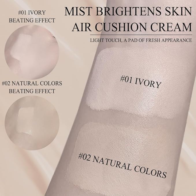Air Cushion Cream, Face Makeup Foundation for Mature Skin Moisturizing Concealer Brighten Long-Lasting, Even Skin Tone for All Skin Types,With Replacement Core (01, ivory white)