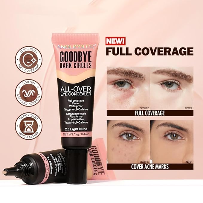 Under Eye Concealer, Color Corrector for Dark Circles, 【Full Coverage & Brightening】【Waterproof & Long Lasting】【Lightweight】Natural Matte Finish Concealer for Women, 02 Light Nude