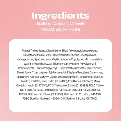 Balmy Cream Cheek | Lightweight, Natural Finish Cream Blush with Blurring Effect | 2.5g (No.1 Baby Rose)