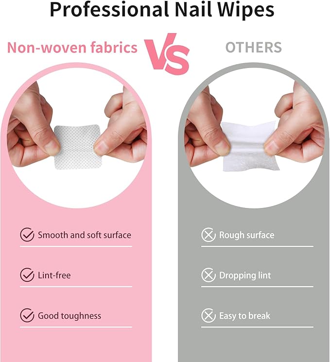 200 Pieces Nail Cotton Pads,1 Pull-Down Pump Dispenser Bottle, Super Absorbent Soft Non-Woven Eyelash Glue Wipes, Nail Polish dehumidifier for Eyelash Extension Products and Nail Oil Bottle (White)
