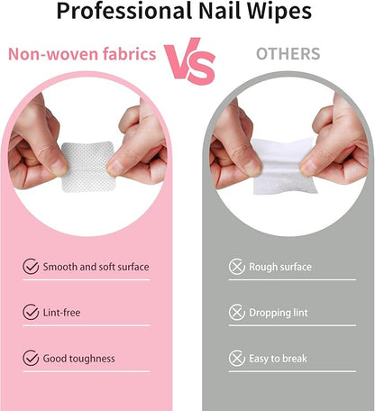 200 Pieces Nail Cotton Pads,1 Pull-Down Pump Dispenser Bottle, Super Absorbent Soft Non-Woven Eyelash Glue Wipes, Nail Polish dehumidifier for Eyelash Extension Products and Nail Oil Bottle (White)