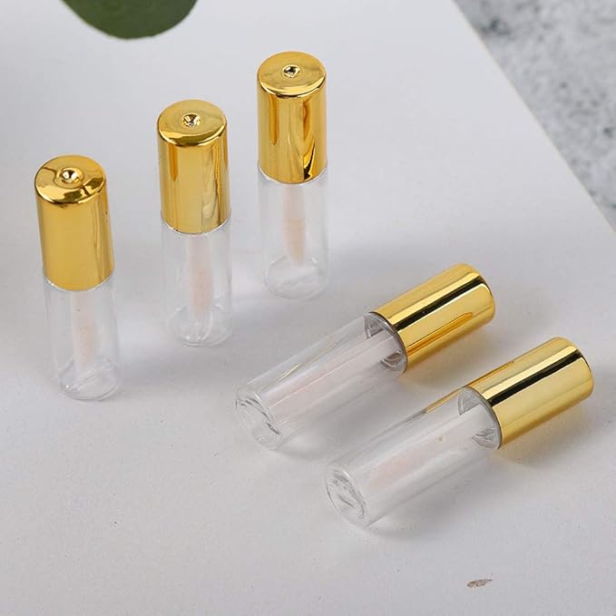 Case of 45 packs, Empty Plastic Clear Lip Gloss Tubes Lip Balm Bottle Container Gold Transparent 1.2ML Makeup Tool for Women (45 pcs, Gold)