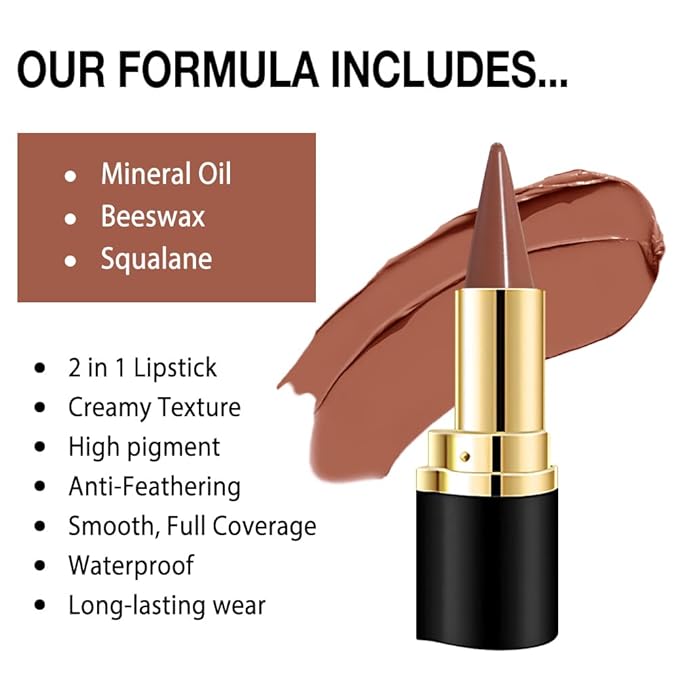 Kaely Brown Gradient Matte Lipstick Lip Liner Pencil for Women, 2in1 Flawless Contour Gradual Ombre Effect Lip Pencil Makeup Waterproof, labiales mate 24 horas originales, 14