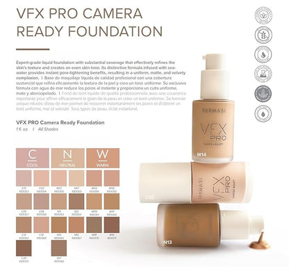 FARMASi Vfx Pro Foundation, Full Coverage Liquid Cream, Lightweight Long Lasting Coverage, Breathable Skin Moisturizer with Color True Matte Blending, Face Makeup, 1 fl. oz / 30 ml - Cappucino N13