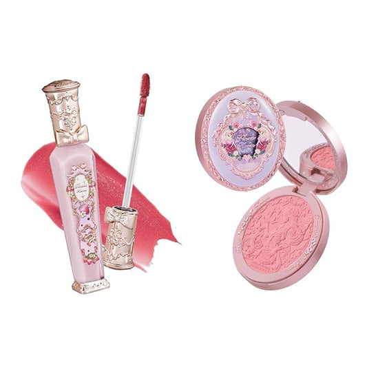 Flower Knows Midsummer Fairytales Embossed Blush 03 Ballet Fairy + Violet Strawberry Rococo Glitter Lip Gloss G02 Rasberry Booze