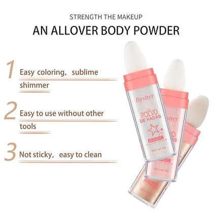 Highlighter Powder Stick Makeup 2Pcs Polvo De Hadas Body Glitter Shimmer Highlighter Powder High Gloss Blush Contour Powder Makeup Shine Face Powder Blush for Face Hair Body