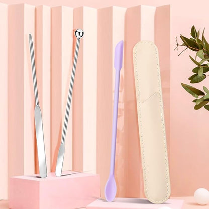 Thinp Foundation Spatula,Make Up Spatula Tool with Silicone Cosmetic Spatula Stainless Steel Makeup Palette Double Edged Spatula Makeup Spatula for Small Area of Face