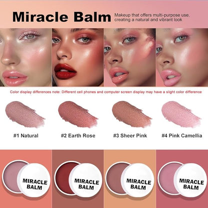 Miracle Balm, Blush for Cheeks, Lips, Eyelids, Face, Blush Balm Face Makeup, Moisturizing Facial Tint for Radiant Skin (1, Pink Camellia, Large)