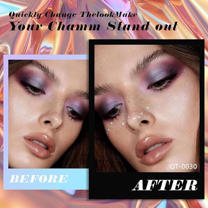 8Ps Face Glitter Speckles Patches, LaserSilver 8 styles Glitter Freckles Face Tattoo, Glow Up Makeup Patches, Cute Glitter Makeup Accessories for Women, Cosmetic Glitter for Face Gift