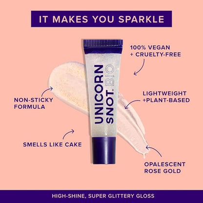 UNICORN SNOT Glitter Lip Gloss - Sparkly Lip Shine - Stocking Stuffers for Women, Gifts for Teen Girls - Vegan & Cruelty-Free Non-Sticky Formula Gloss Glitter Makeup - Opalescent Rose Gold (Nova)