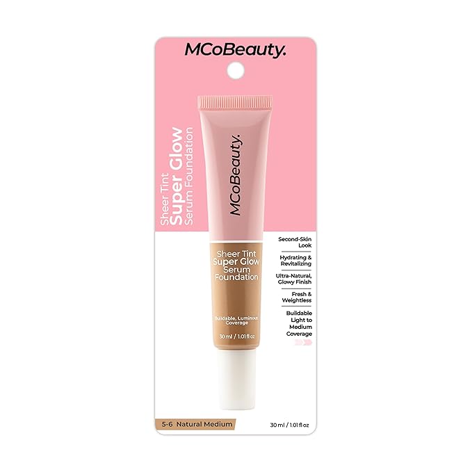 MCoBeauty Super Glow Sheer TINT Serum Foundation 7-8, Ultra-Invisible, Skin Perfecting, Lightweight, with Kiwi Fruit Extract and Shea Butter, Vegan, Cruelty Free Cosmetics