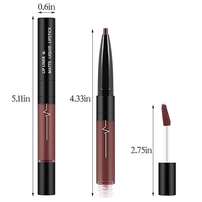 2 In 1 Matte Lip Gloss and Lip Liner,Waterproof Lipstick,Highly Pigmented Lip Sticks,Quick Drying,Dual-Ended Lip Sticks