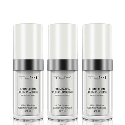 3 PACK TLM Color Changing Foundation Liquid Base All Day Flawless Warm Skin Tone Concealer Cover Cream BB Cream Makeup Base Concealer Cover Moisturizing Fluid for All Skin SPF15