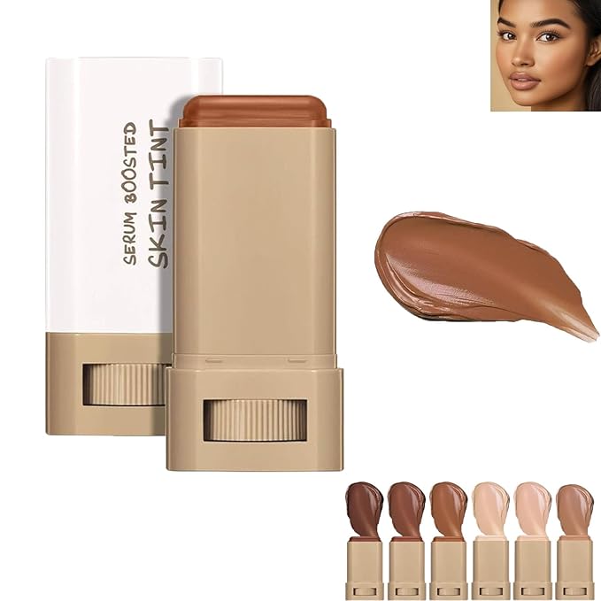 Skween Serum Boosted Skin Tint Balm for Black Women, Skween Serum Boosted Hydration Beauty Balm, Solid Tinted Foundation Stick, Moisturizing, Light, Non-Greasy, Natural Finish Makeup (#03, standard)