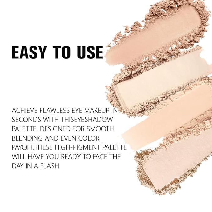 4 Colors Light Beige Nude Pink Ivory Eye Shadow Powder Palette Makeup, Neutral Matte Shimmer Cream Quad Eyeshadow Palette for Women Highly Pigmented Waterproof, paleta de sombras de ojos, Vegan, 10