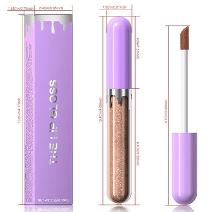 Glitter Liquid Lip Gloss,Bronze Shimmer Lipstick, Waterproof Shimmer Lip Stain Lip Glaze, High Shine Long Lasting Shiny Lip Color Makeup 14#