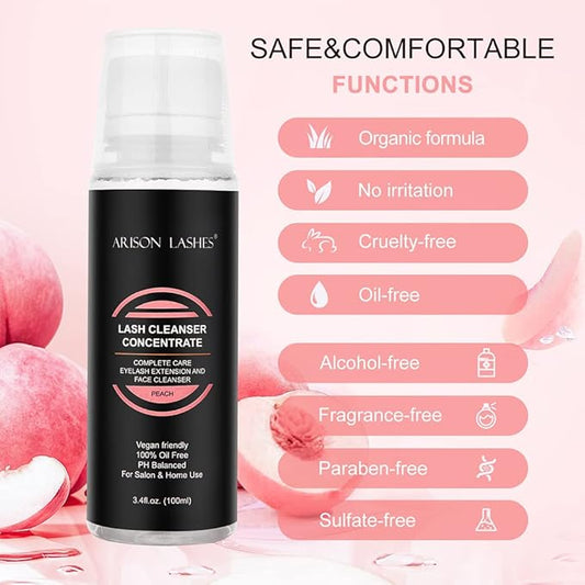 Eyelash Cleanser Concentrate 100ml Lash Extensions Shampoo Natural Foaming Cleanser DIY Non-lrritating Wash for Extensions Lashes with Salon Home Care-Makes 20 Bottles 60ml lash Shampoo (Peach)