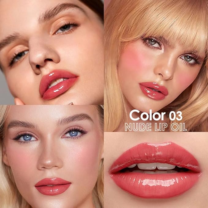 Hydrating Glow Lip Gloss Oil, Tinted Lip Plumper Lip Glosses Oil, Younger-Looking Lips Chocolate Scent, Non-Sticky Creamy Texture for Dry Lips, Brillo labial en aceite hidratante con brillo 03#