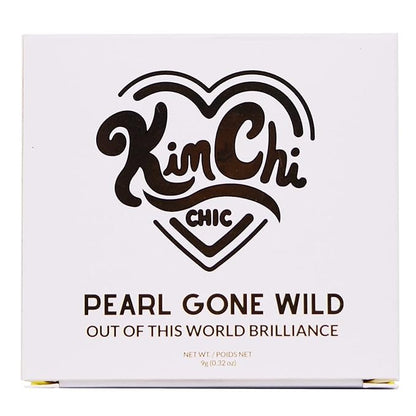 KimChi Chic Pearl Gone Wild Highlighter - Pressed Shimmer Powder for Face & Body, Iridescent Glow, with Mirror, Cruelty Free, Hope Blue Iridescent 0.32oz