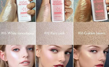 3 Colors Glitter Powder Highlighter Makeup, Body Brightens the Natural Three-Dimensional Face Blusher Fairy Highlight Patting Powder. (01#White Moonbeam/04# Green/05# Gold)