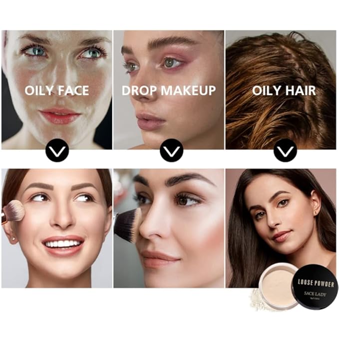 Oil Control Loose Powder Setting Make Up Waterproof Poreless Long Lasting Soft-Matte Face Powder Makeup, 0.32Oz (02)
