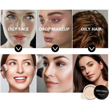 Oil Control Loose Powder Setting Make Up Waterproof Poreless Long Lasting Soft-Matte Face Powder Makeup, 0.32Oz (02)