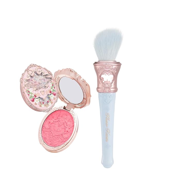 Flower Knows Violet Strawberry Rococo Embossed Blush G01 Romantic Blossom+Butterfly Cloud Collar Angled Powder Brush Pearly Moonlight