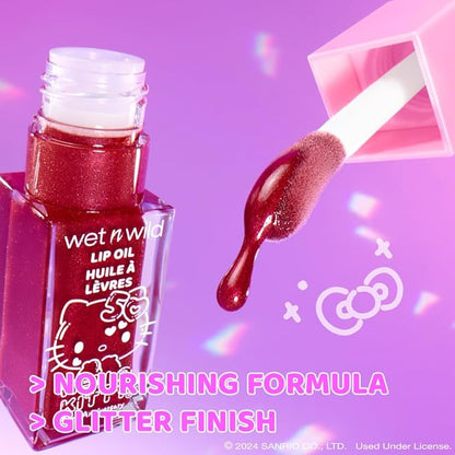wet n wild Hello Kitty Glitter Lip Oil, New 10 Oil Infused Formula, Warm Apple Pie Lightly Scented, Sparkly Bold Colors, Cruelty-Free & Vegan - Magic Apple