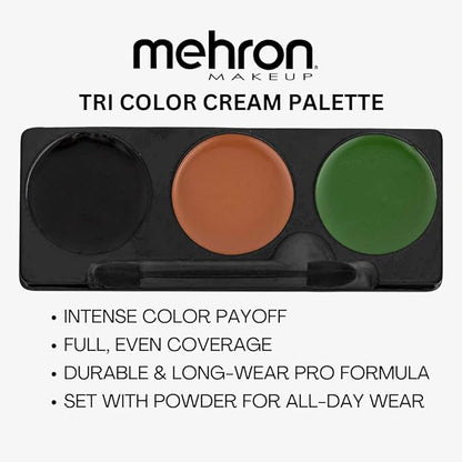 Mehron Makeup Tri-Color Character Makeup Palette | Halloween, Special Effects and Theater Cream FX Palette | Face Paint .7 oz (20 g) (CAMOUFLAGE)
