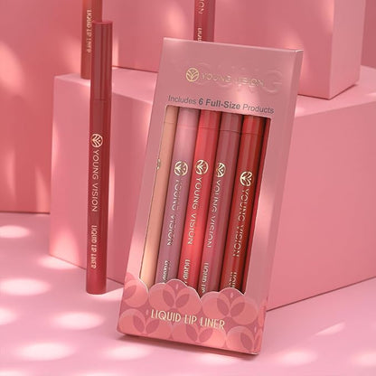 YOUNG VISION 6-Pc Lip Liner Set, Gourd-Shaped Precision Tip, Long-Lasting, Smudge-Proof, Easy Glide Nude Matte Lip Contour for Women, Perfect for Precise Lip Definition, Gift Set