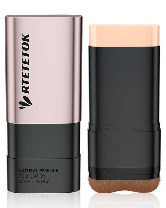 Foundation Stick Makeup with Brush Medium Coverage, Foundation Stick Smooth Long Lasting, Portable Face Eraser Base Make Up Lightweight for Dry and Combination Skin - Natural