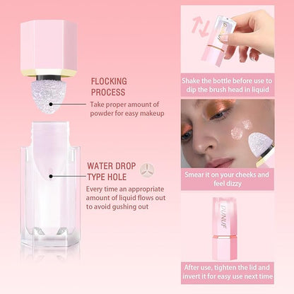 Liquid Highlighter, Natural Glow Liquid Luminizer, High Glossy Cream Highlighter Makeup with Cushion Applicator, Smooth Silky Lightweight Liquid Illuminator for Face & Body, Shake to Use-Gold