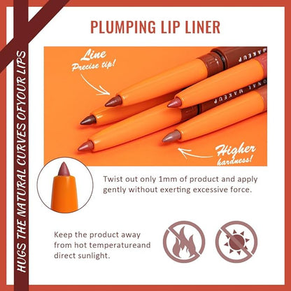 Retractable Matte Lip Liner Pencil, Maroon Plump Lip Liners Long-Lasting Creamy Formula for Shaping & Sculpting lip filler pen, Subtle Touch Velvet Pigmented Crayon Lip Liner 08#
