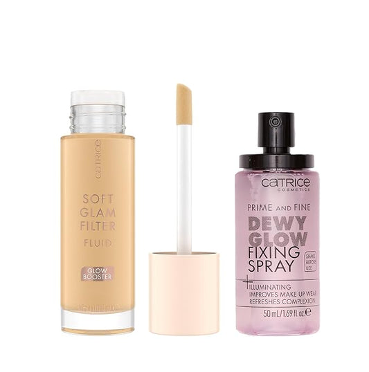 Catrice | Prime & Fine Illuminating Dewy Glow Spray & Soft Glam Filter Fluid 020 Bundle | Full Coverage Makeup | Vegan & Cruelty Free