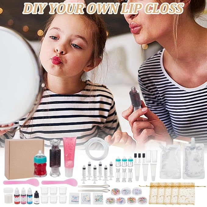 WEBEEDY DIY Lip Gloss Making Kit for Adults,55 Pcs Moisturizing Lip Glaze Handmade Set to Make Your Own Lips Gloss,Fun Makeup Kits for Beginners Women DIY Makeup Supplies Set Gift