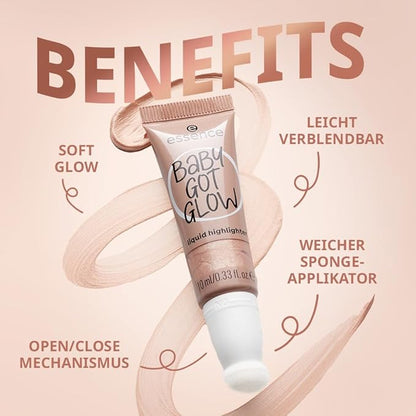 essence | Baby Got Glow Liquid Highlighter | Lightweight, Buildable, Radiant with Sponge Applicator | Vegan & Cruelty Free (30 | Breezy Bronze)