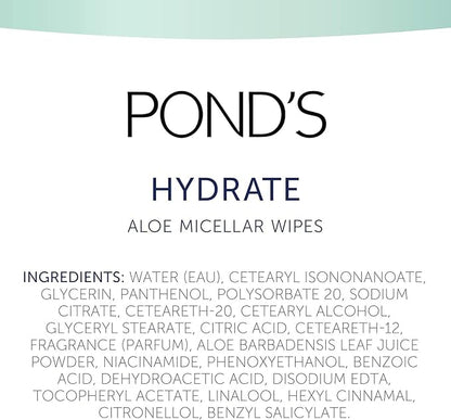 Pond's Vitamin Micellar Wipes For Dry Skin Hydrate Aloe Vera Removes Waterproof Makeup 25 Wipes (Pack of 2)