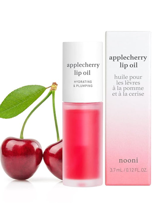 NOONI Korean Vegan Lip Oil - Applecherry, 0.12 Fl Oz + Appleberry Korean Lip Tinting Butter, 42 oz. Bundle