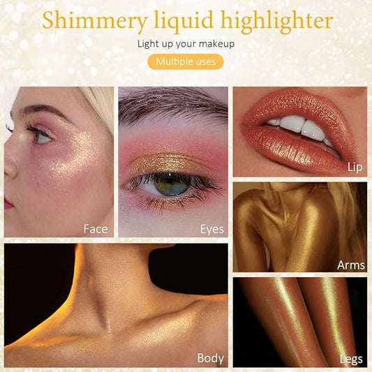 EVPCT Double-Duty Gold Liquid Iridescent Festival Glitter Face & Body Highlighter - Waterproof, Long-Lasting Shimmer Palette