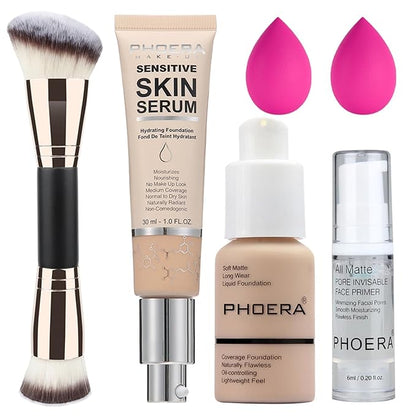PHOERA Foundation Full Coverage,and 2024 New PHOERA Foundation Makeup for Mature Skin, Wrinkles Matte Natural Finish for a Flawless Complexion with Medium Coverage (102+N02/Nude+Nude)