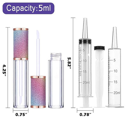 AMORIX 50 Pack Rainbow Lip Gloss Tubes with Wand 5ml Empty Lip Gloss Containers Cute Lipgloss Bottles Lip Gloss Supplies Kit + 3pcs Syringes + Labels for DIY Lip Gloss Base
