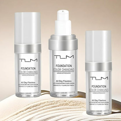 3 PACK TLM Color Changing Foundation Liquid Base All Day Flawless Warm Skin Tone Concealer Cover Cream BB Cream Makeup Base Concealer Cover Moisturizing Fluid for All Skin SPF15
