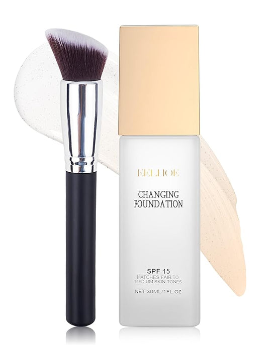 Erinde Color Changing Foundation Makeup, Liquid Foundation Moisturizing BB Cream Makeup Base, Improves Uneven Skin Tone, Blendable, Lightweight, Medium Coverage, Vegan & Cruelty-Free, 1 Fl Oz