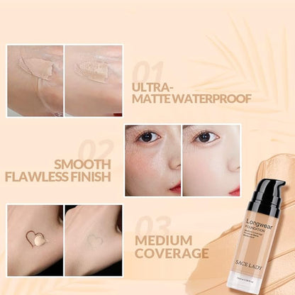 SACE LADY Smooth Primer and Flawless Foundation and Oil Control Face Powder, Long Lasting Coverage Waterproof Natural Cosmetics Kit