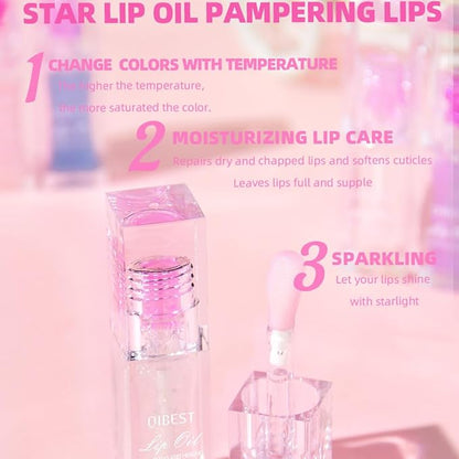 Hydrating Lip Gloss Transparent Lip Care,Magic Color Changing Moisturizing Lip Glow Oil Plumping Glimmer Glow Lipstick, Long Lasting Non-sticky Fresh Texture Lip Oil(Q2394-1#Change Color)