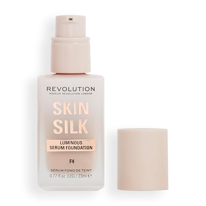 Revolution, Skin Silk Serum Foundation, Light to Medium Coverage, Lightweight & Radiant Finish, Contains Hyaluronic Acid, F4 Light Skin Tones, 0.77 fl oz