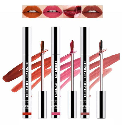 3Pcs Matte Lip Stain Peel Off Lip Liner Tattoo Set,Waterproof,Smudge-Proof,Peel Off Lip Stain Tattoo, Long-Lasting Lip Gloss,Matte Nude Liquid Lipstick Lip Tint