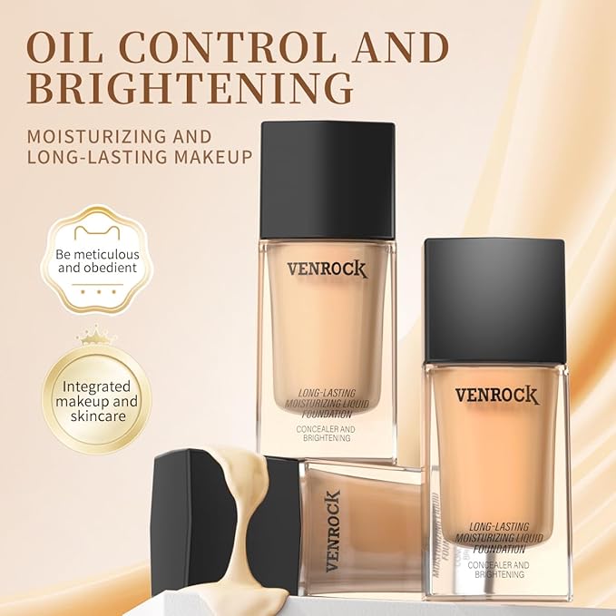 Long-Lasting Moisturizing Liquid Foundation, Waterproof, Concealer with Brightening Effect (02# Beige, 30ml)