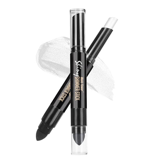 Highlighter Stick, Double Ended Highlighter Makeup Stick with Sponge Brush, Shimmer Waterproof Long Lasting Smooth Silver Glitter Brighten Face Makeup Pencil, 1 Count